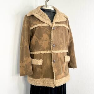 Vintage 70s Brown Faux Suede Afghan Penny Lane Coat Sherpa Large 1970s